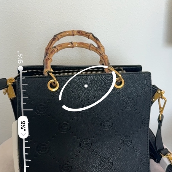 Gabriella Puccini Black Embossed Leather Bamboo Handle Bag with Dustbag– 10.5” - Picture 7 of 9